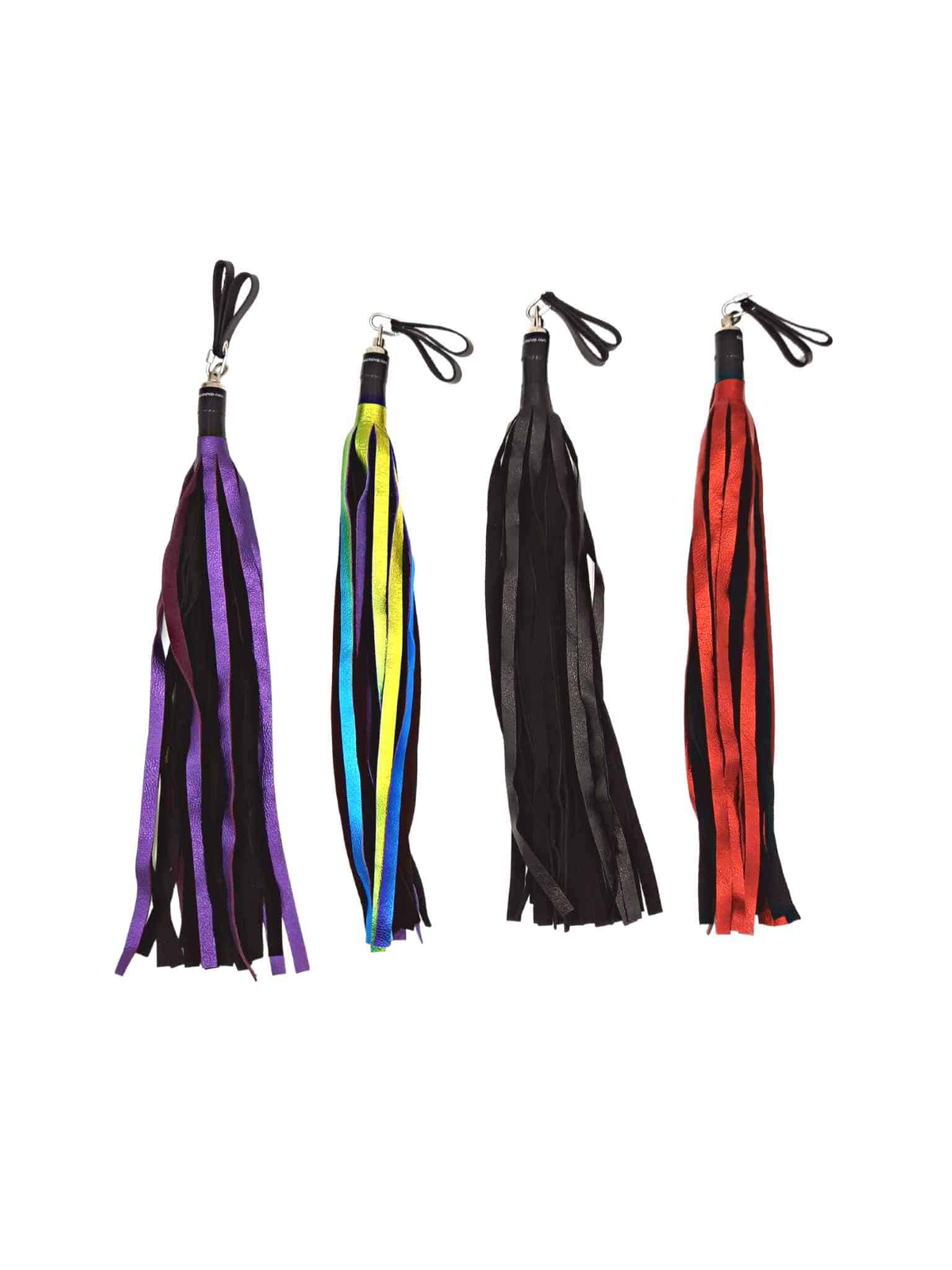 Metallic Leather Floggers, w/Fingerloops (Available in multiple colors)