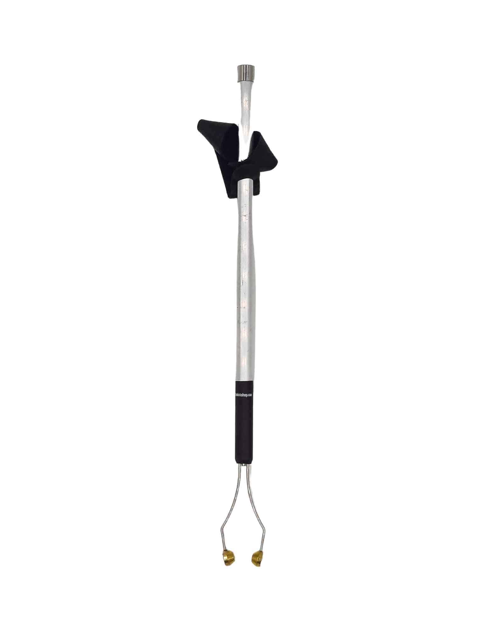 Brass forked devils horn accessory attached to a Violet Wand in a downward position