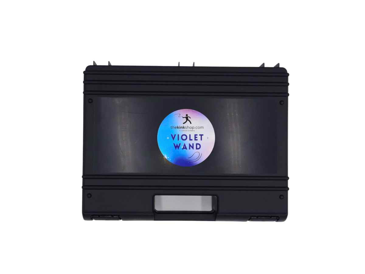 Violet Wand black carrying case with The Kink Shop's logo